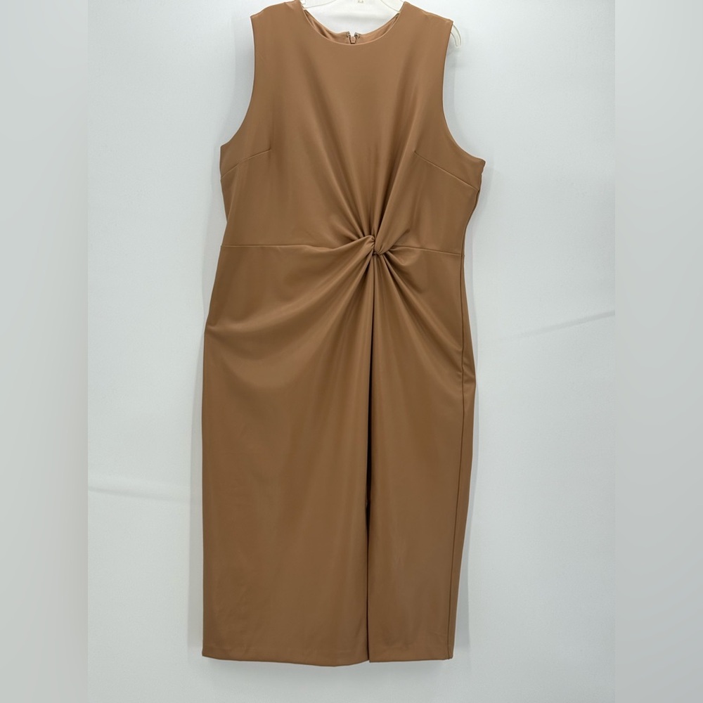 Express Body Contour Faux Leather Twist Front Midi Sheath Dress Size XL - Picture 13 of 15